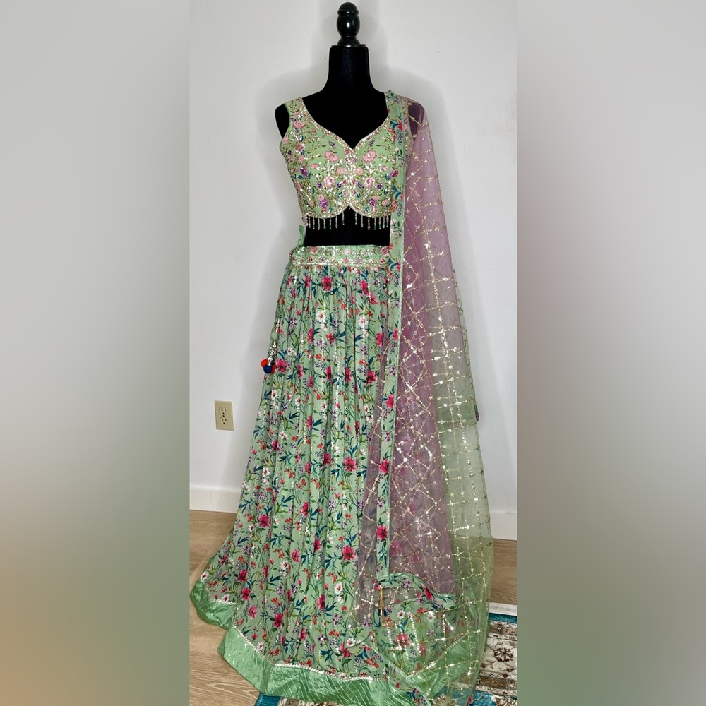 Spring sale - Brand New Green Floral Lehenga